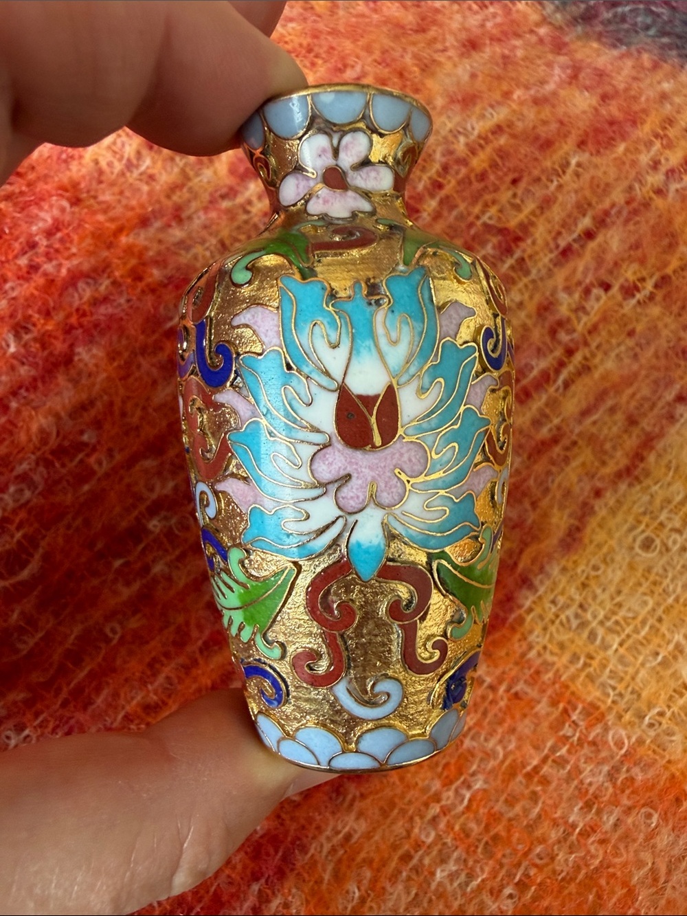 Vintage golden floral cloisonné vase, Chinese Antiques - Picture 7 of 7